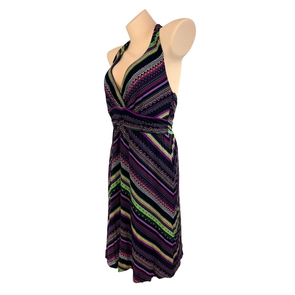NWT Soma Halter Dress Sz M Purple Green Geometric Print Sleeveless Midi Boho NEW - Picture 3 of 8